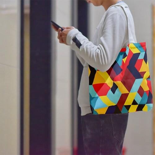 Colorful 3D Pattern Ladies Canvas Tote Bag Girl Fashion Travel Student School Bag Eco-Friendly High Capacity Womens Shopper Bag