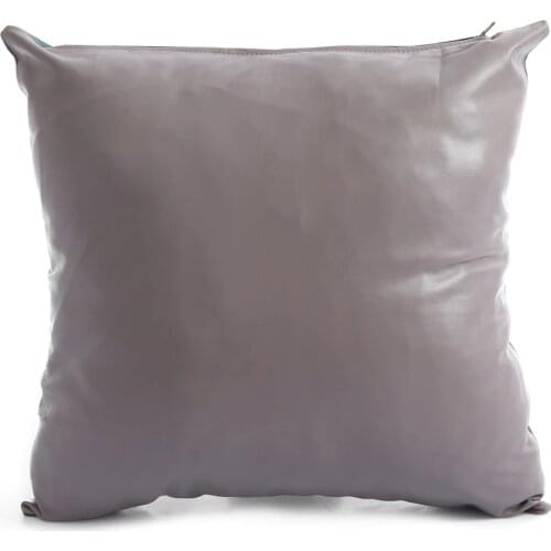 Turquoise-Gray Color Double-Sided Lambskin Pillow Thin-Soft-Shiny Decor Cushion for Outdoor-Garden special Design Leather Pillow
