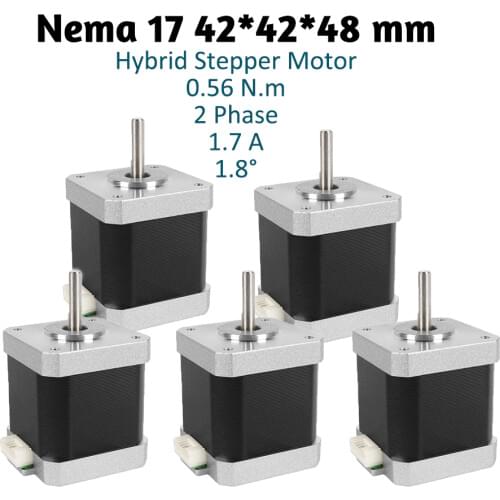 5PCS Nema17 42mm Flange 0.56Nm 48mm Hybrid Stepper Motor 4-Lead 2 Phase 1.7A Milling Shaft for CNC DIY 3D Printer Stage lighting