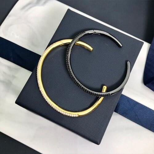 Hot brand fashion couple full zircon simple jewelry bracelet, design rock punk style party golden open bracelet for men ad women