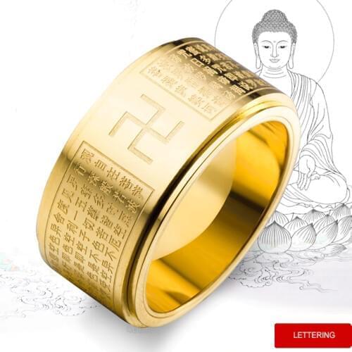 With Swastika Symbol Spinner Rotating Titanium Steel Ring for Husband Treatment Fidget Anniversary Gift Heart Sutra Cross Rings