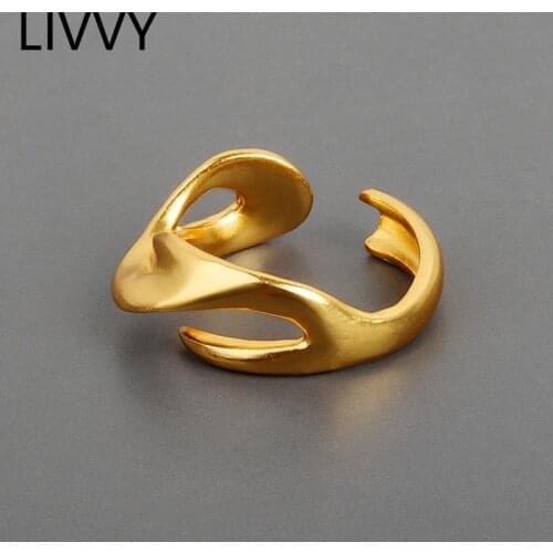 LIVVY Silver Color 2021 New Geometric Multi-line Cross Ring Female Gold Color Jewelry Light Luxury Fashion 2021 Trend