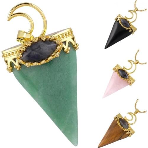 TUMBEELLUWA Vintage Moon Triangle Labradorite Stone Pendant fit Necklace for Women,Natural Healing Crystal Point Stone Pendant