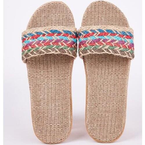 Mens Summer Beach Linen Slippers Travel Home Health Flax Shoes Male Flat Sandals Beach Flip Flops House Men Slides Flat Sandals