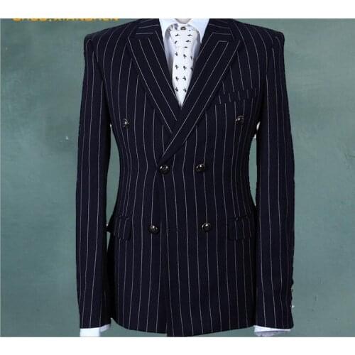 Stripe Double Breasted Men Slim Fit Suits One Button Groom Tuxedos esmoquin hombre men wedding suits 2017(jacket+pant+vest)