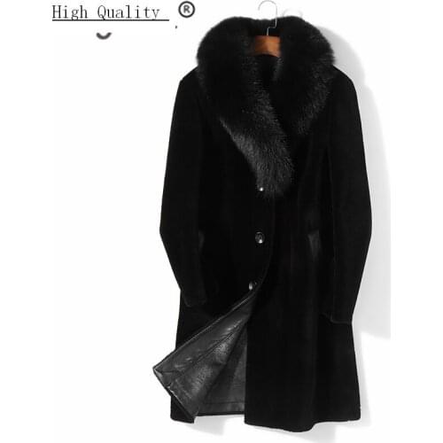 Natural Real Fur Coat Men Clothes 2020 Winter Sheep Shearling Coat Large Fox Fur Collar Thick Warm Overcoat Hiver PM8516Z