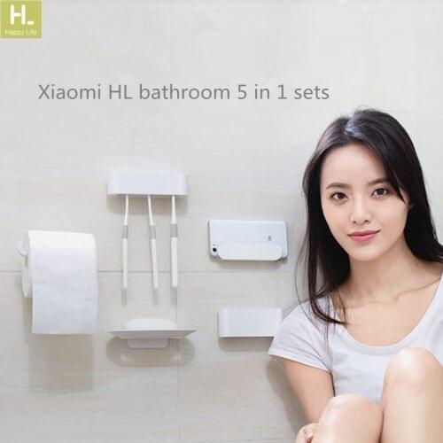 New Xiaomi mijia HL bathroom 5 in1 sets for Soap Tooth Hook Storage Box and Phone Holder for Bathroom Shower Room Tool