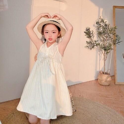 New Summer Toddler Princess Dress Kids Cotton Causal V-Neck Beach Party Customes Dress Baby Girl Birthday Sleeveless Clothing