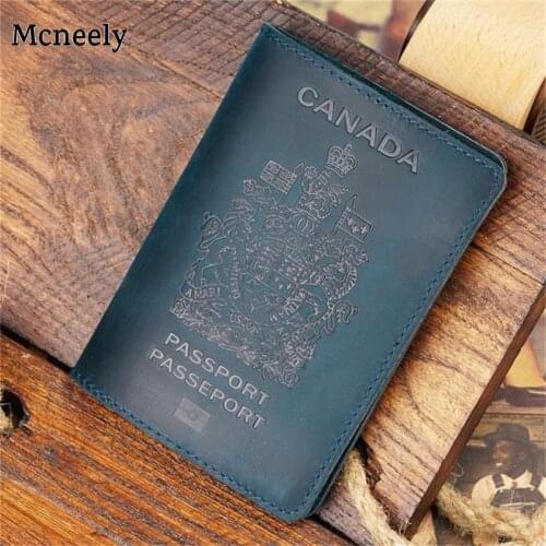 New Canada Genuine Leather Passport Cover Solid Passport Holder Business Unisex Durable Crazy Horse Travel Wallet Case