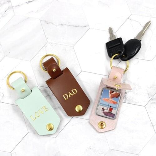 Custom Initial PU Leather Photo Keychain Personalized Photo Keyring DIY Engrave Name Gift For Her Him