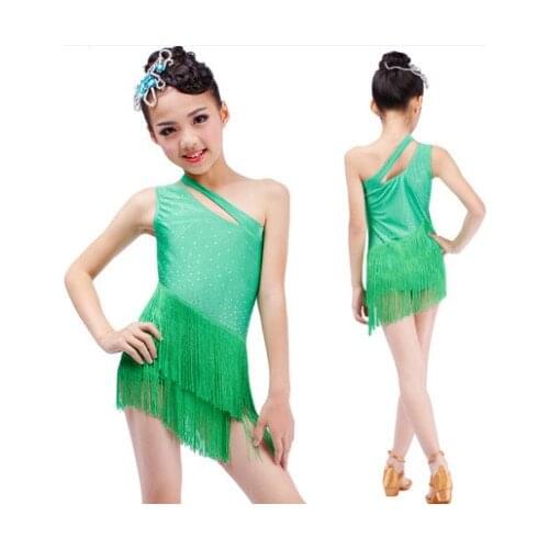 Girls Sequined Tassels Latin Dance Competition dress Kids Ballroom Tango Salsa Fringe costumesDress child dancewear outfits