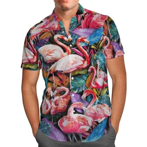 Flamingo 3D Printing Beach Hawaiian 2021 Summer Shirt Short Sleeve Shirt Streetwear Oversized 5XL Camisa Social Chemise Homme