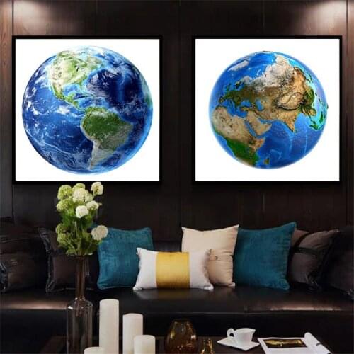 Realist Earth Seven Continents Photograph Home Decor Wall Art Nordic Canvas Painting Vivid Blue Planets Picture for Living Room