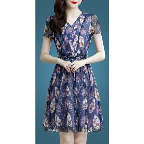 S-4XL Summer Women Elegant Vintage Dress Sexy A-line Vestidos Short Sleeve Party Dress Chiffon Plus Size 3460