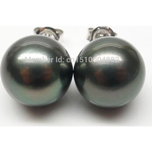 GENUINE TAHITIAN PEARL 18 White Gold EARRING!PERFECT STUD