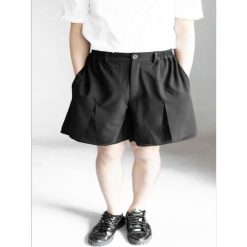 The new summer mens fashion double layer four vertical broken hole casual shorts black loose personality large size