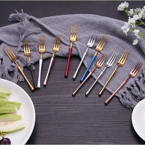 1Pc Black Gold Teafork Cake Snack Flatware Utensil Portable Fork Dinnerware Cutlery Stainless Steel Tableware Dessert Fruit Fork