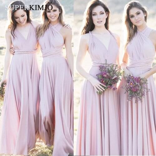 SuperKimJo Wedding Guest Dress 2020 Pink Convertible Bridesmaid Dresses Long Chiffon Cheap Dress for Wedding Party