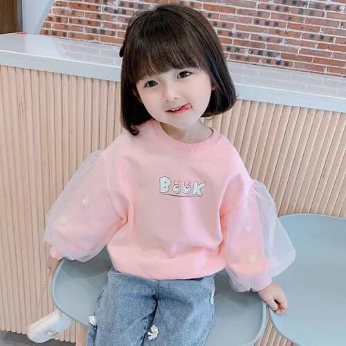 Girls' westernized sweaters autumn new Korean childrens spring bubble sleeve sweaters baby girls fashionable thin tops P4 225