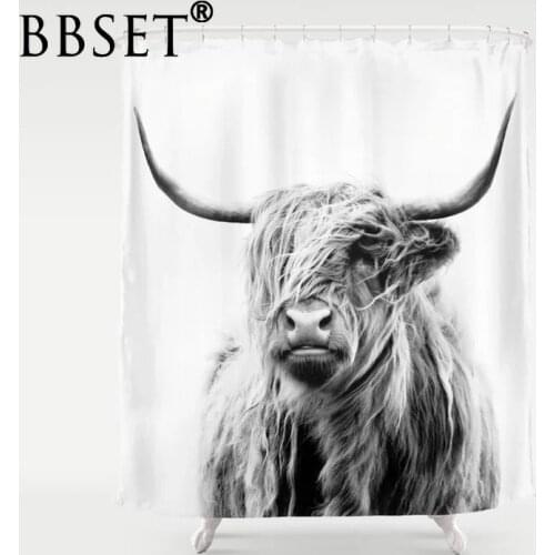 Top Quality Washable Shower Curtain Highland Cow 3D Print Waterproof Fabric Bathroom Decor Animals Printed Shower Curtain