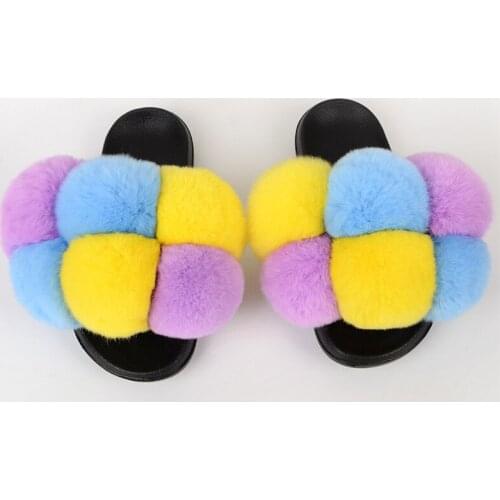 Women Rex Rabbit Fur Flip Flops Platform Shoes Fluffy Slippers Plush Design New Summer 2021 Collection