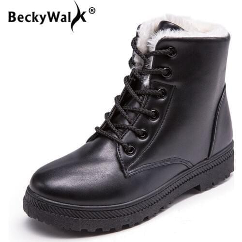 BeckyWalk Women Shoes Snow Boots Anti-slip Waterproof Martin Boots Women Warm Plush Winter Shoes Woman Large Size 35-44 WSH3022