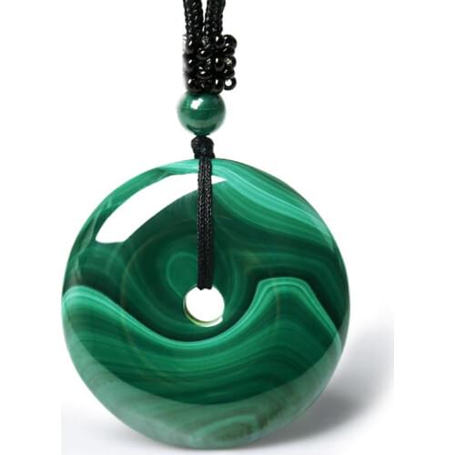 Women Necklace Pendant Natural Green Pattern Malachite Donut Pendant Ring Safety Buckle Necklace Gift for Females Fine Jewelry