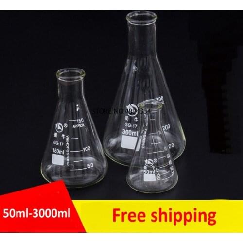1Pc/lot 50-2000ml Straight small Mouth Glass erlenmeyer flask, conical flask bottle, Triangle Flask for Laboratory