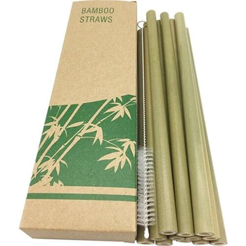 10Pcs/Set Natural Bamboo Straw Reusable Drinking Straws with Case and Clean Brush 20cm Eco-friendly Bamboo Straws Bar Tools