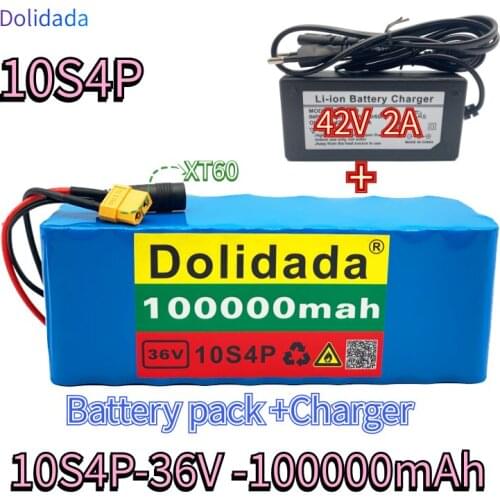 36V 10s4p 100000mAh 1000W large capacity 18650 lithium battery pack electric bicycle scooter with BMS XT60 plug +42v 2A charger