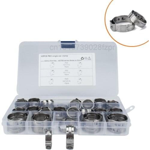 -42 Boxed Pex Stainless Steel Single Ear Electrodeless Clamp Special Clamp for Soft and Hard Pipe Connection