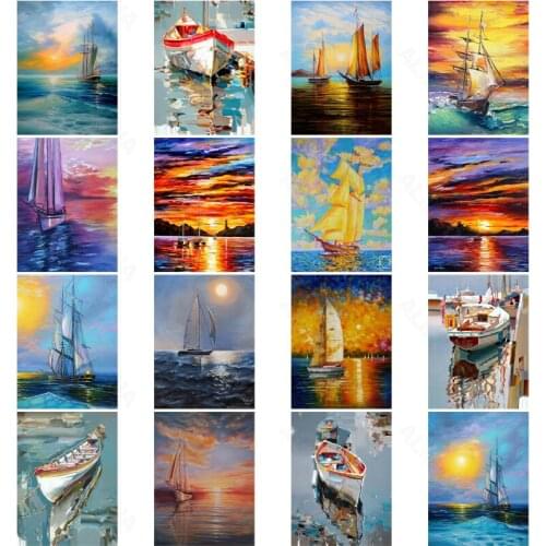 Diy Diamond Painting Sailboat Watercolor Painting Fashion Nordic Style Simple Handmade Square Diamond Round Diamond Home