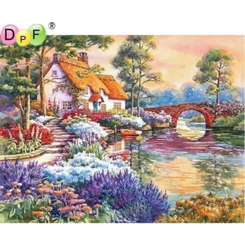 DPF diamond painting house bridge cross stitch diamond painting round diamond painting embroidery mosaic decoration art gift