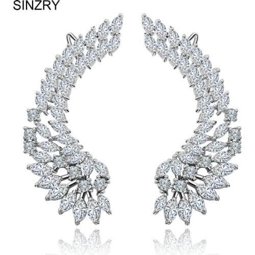 SINZRY Elegant jewelry cut cubic zircon micro paved hollow angel wing exaggerated otica cuff earrings women christmas gift