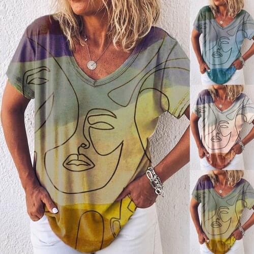 Summer Womens Gradient T-shirt Tops Tie-dye Printing V-neck T-shirt Casual and Comfortable Summer Tops