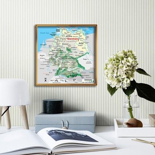 The Germany Topographic Map In English Wall Decorative Pictures Art Canvas Painting Classroom Decor School Teaching Supplies