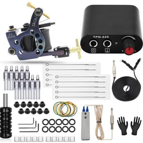 Hot Sale Coil Tattoo Machine Gun Kit Set with Tattoo Power Supply Foot Switch Pedal Clip Cord for Tattoo Beginner Supplies