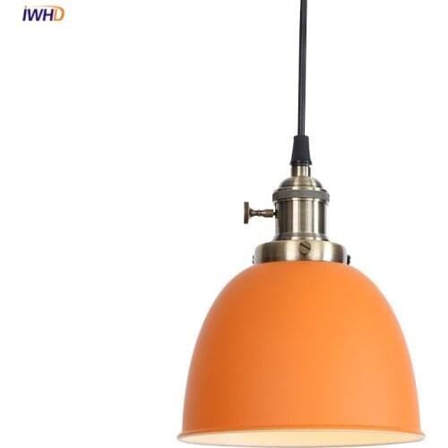 IWHD Orange Color Mini Modern Pendant Light Bedroom Dinning Living Room Lights Wooden Hanging Lamp LED Lamparas Colgantes