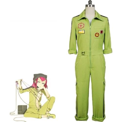 Danganronpa 2 Goodbye Despair Kazuichi Souda Cosplay Costume Green Jumpsuits Rompers Men Women Halloween Outfit Pink Wig