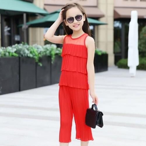 Vetement enfant fille Girls clothing sets Roupas infantis menina girl clothes Kids Costume Summer Chiffon tshirt+pants set