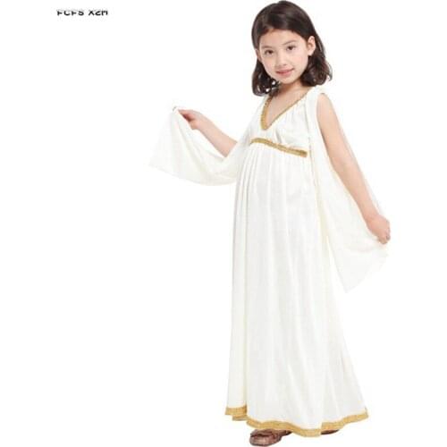 M-XL White Girls Halloween Goddess Athena Costumes Kids Children Greece Princess Cosplay Carnival Purim Stage play party dress