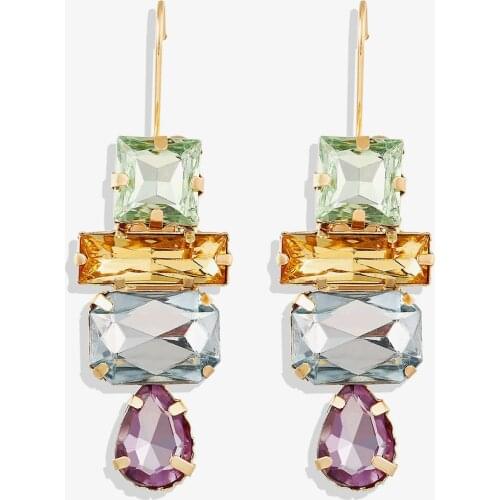 Fashion Women Rhinestone Drop Stud Earrings Square Geometric Shape Crystal Luxury Lady Wedding Party Jewelry