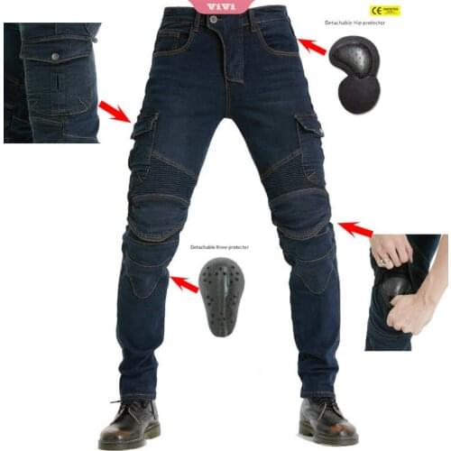 Mens Summer Motorcycle Jeans Casual Straight-leg Riding Pants Anti-fall Safety Protection Lining With Padded
