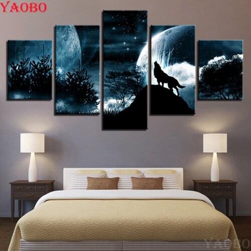 Moon Night Forest Wolf DIY Diamond Painting 5pcs/set,Full square round Drill Rhinestone Embroidery,mosaic picture,Room Decor