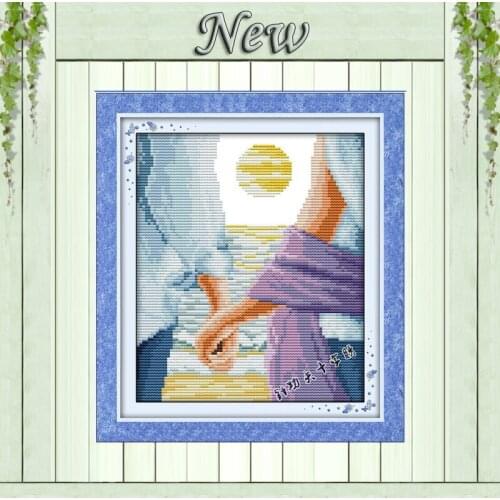Blue Love hand in hand sea couple Decor 11CT counted printed on canvas DMC Cross Stitch kits 14CT needlework Set DIY embroidery