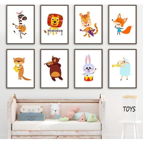 Zebra Lion Tiger Fox Squirrel Bear Bunny Sheep Wall Art Canvas Painting Nordic Posters and Prints Wall Pictures Kids Room Decor
