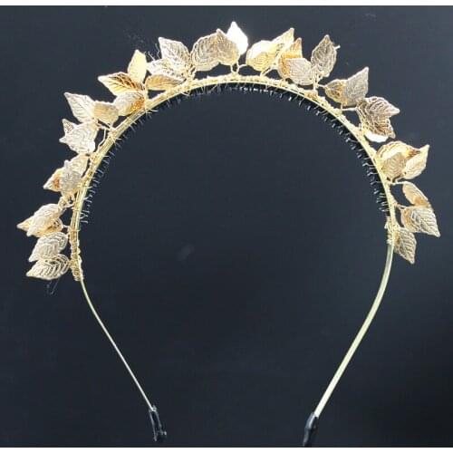 2021 NEW SPRING SUMMER STYLE fashion bridal dressy hairband metal leaves design metallic gold color girls headband-1