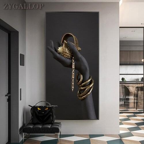 Black Woman Hands and Gold Jewelry Poster Prints Modern Wall Art Canvas Painting African Art Picture For Living Room Aisle Decor