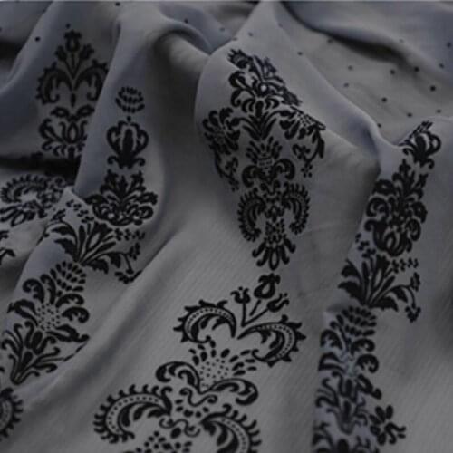 Stage Dancing Dress Flocked Gray Chiffon Fabric Costume Material DIY cosplay Dress 1 Meter