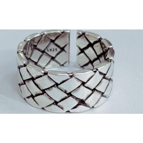 Authentic 925 Sterling Silver Fashion Retro Wide-Face Woven Mesh Opening Ring Fine Jewelry For Women Party Gift